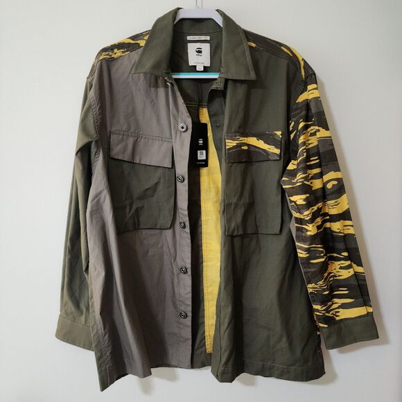 NWT $170 G-Star Raw Mens R-3N Boxy Shirt Jacket Shadow Olive Green Yellow Size L - Picture 2 of 14
